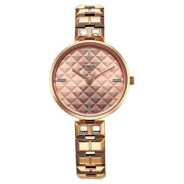 Titan 2775WM01 | Titan Raga Contempore Quartz Analog Rose Gold Dial Metal Strap Watch For Women