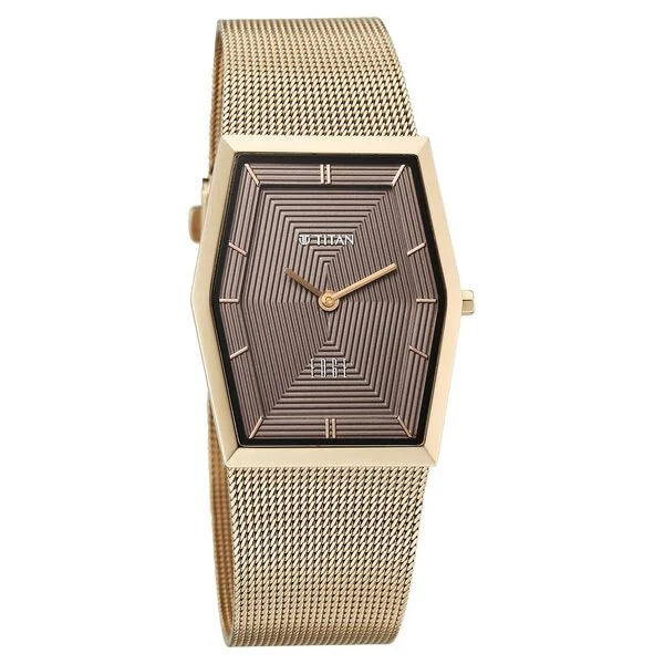 Titan 2785QM01 | Titan Edge Whimsey Quartz Analog Brown Dial Golden Stainless Steel Strap Watch For Women