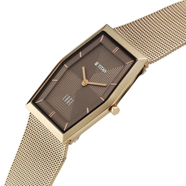Titan 2785QM01 | Titan Edge Whimsey Quartz Analog Brown Dial Golden Stainless Steel Strap Watch For Women