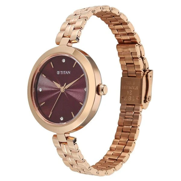 Titan 2969WM01 | Titan  Karishma Quartz Analog Pink Dial Rose Gold Stainless Steel Strap Watch For Women
