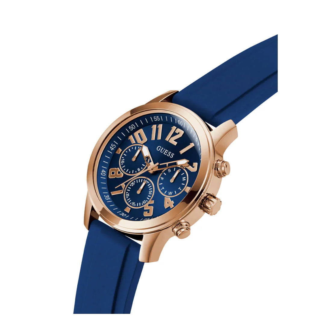 Guess GW0708G3 | Gold Parker Navy Blue Silicone Watch For Men.