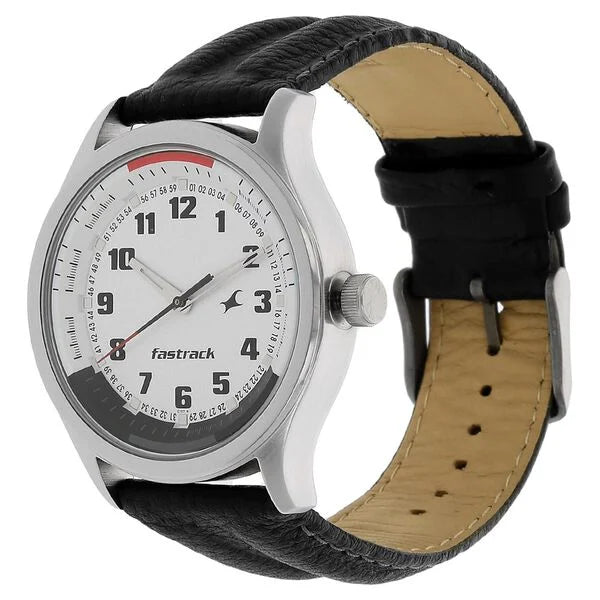 Fastrack 3001SL01 | Fastrack Quartz Analog Silver Dial Leather Strap Watch for Guys