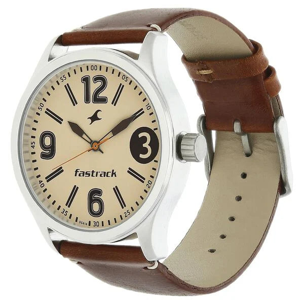 Fastrack 3001SL10 | Fastrack Bare Basics Quartz Analog Beige Dial Leather Strap Watch for Guys