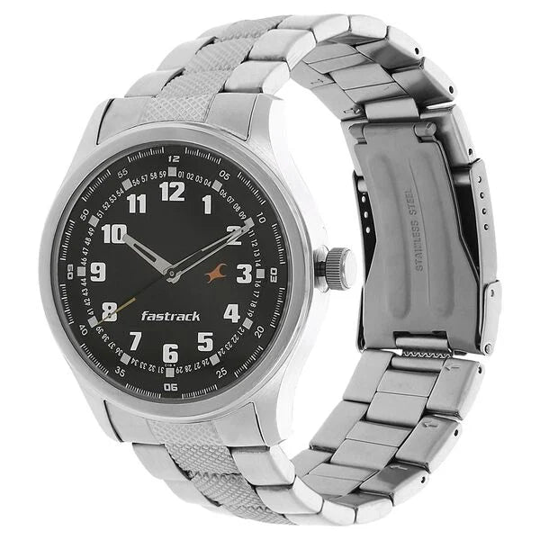 Fastrack NJ3001SM01 | Fastrack Quartz Analog Black Dial Stainless Steel Strap Watch for Guys
