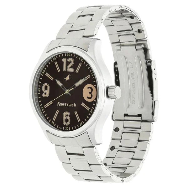 Fastrack 3001SM07 | Fastrack Bare Basics Quartz Analog Brown Dial Metal Strap Watch for Guys