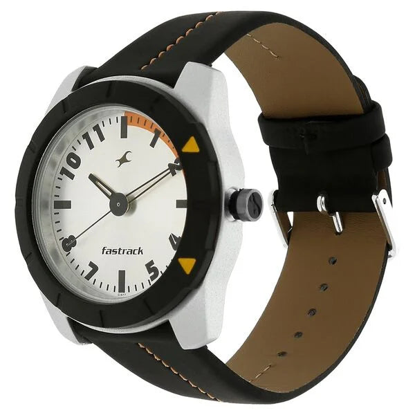 Fastrack NS3015AL01 | Fastrack Quartz Analog Silver Dial Leather Strap Watch for Guys