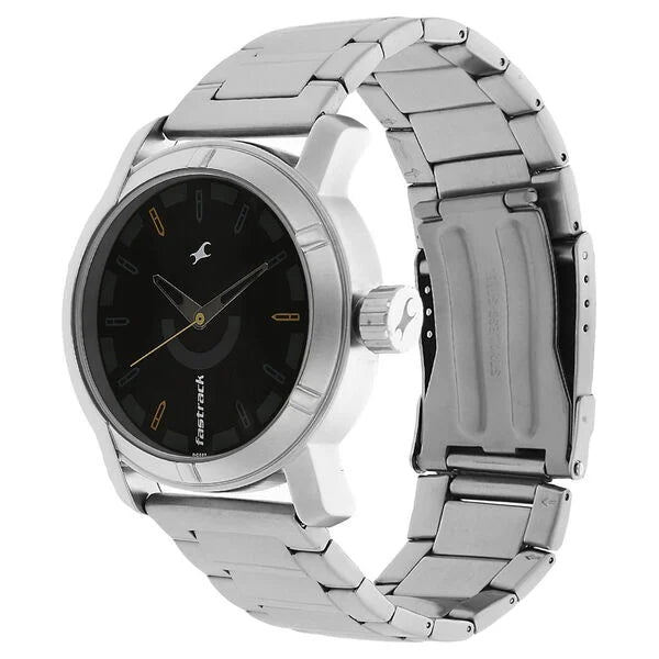 Fastrack 3021NM02 | Fastrack Quartz Analog Black Dial Metal Strap Watch for Guys