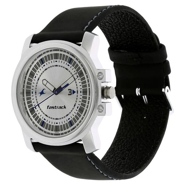 Fastrack NK3039SL01 | Fastrack Quartz Analog Silver Dial Leather Strap Watch for Guys