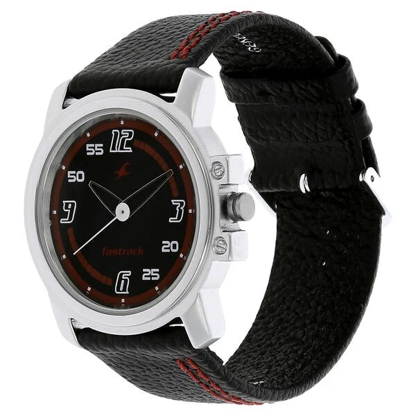 Fastrack NK3039SL06 | Fastrack Quartz Analog Black Dial Leather Strap Watch for Guys