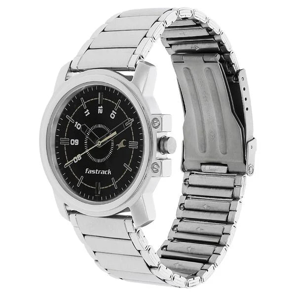Fastrack NG3039SM02C | Fastrack Quartz Analog Black Dial Stainless Steel Strap Watch for Guys