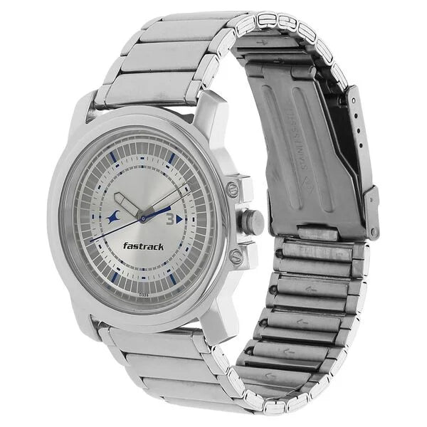 Fastrack NG3039SM03C | Fastrack Quartz Analog Silver Dial Stainless Steel Strap Watch for Guys