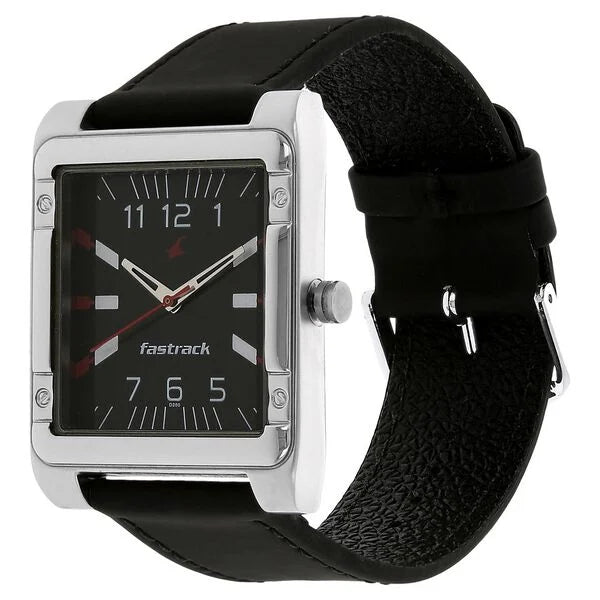 Fastrack NF3040SL02 | Fastrack Quartz Analog Black Dial Leather Strap Watch for Guys
