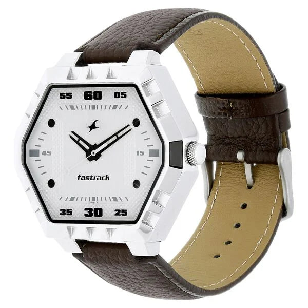 Fastrack 3067SL01 | Fastrack Quartz Analog White Dial Leather Strap Watch for Guys