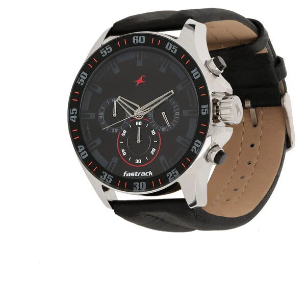 Fastrack 3072SL06 | Fastrack Big Time Quartz Chronograph Black Dial Leather Strap Watch for Guys