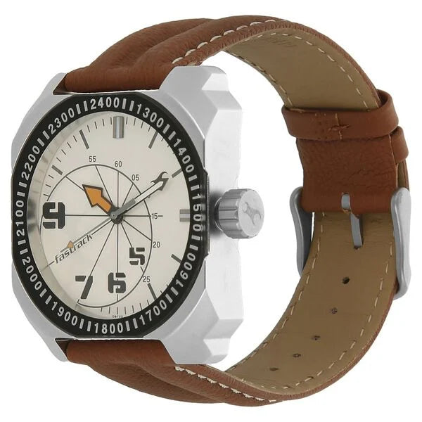 Fastrack NK3083SL01 | Fastrack Commando Quartz Analog White Dial Leather Strap Watch for Guys