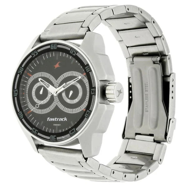 Fastrack NK3089SM05 | Fastrack Black Magic Quartz Analog Black Dial Stainless Steel Strap Watch for Guys