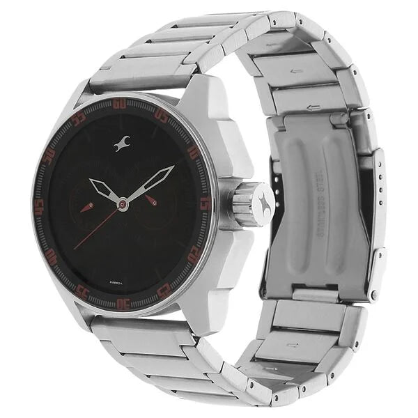 Fastrack NE3089SM06 | Fastrack Black Magic Quartz Analog Black Dial Stainless Steel Strap Watch for Guys
