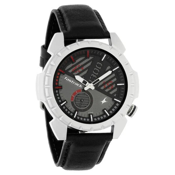 Fastrack 3090SL04 | Fastrack Loopholes Quartz Analog Black Dial Leather Strap Watch for Guys