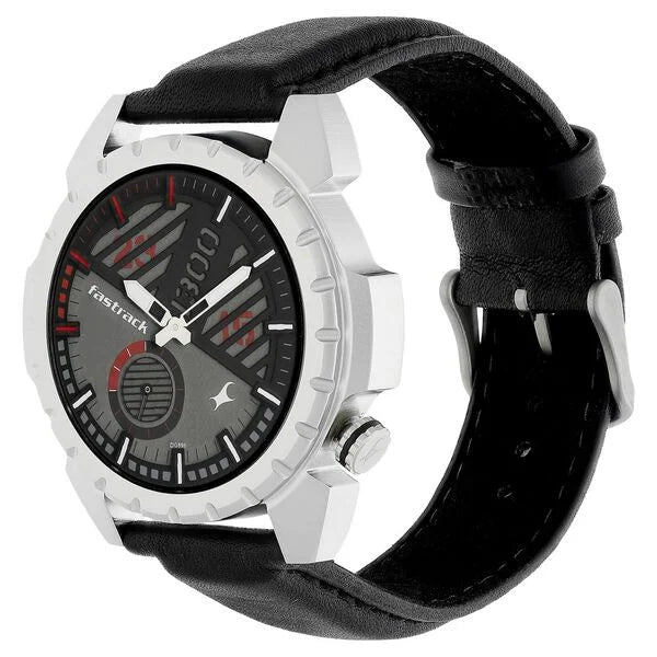 Fastrack 3090SL04 | Fastrack Loopholes Quartz Analog Black Dial Leather Strap Watch for Guys