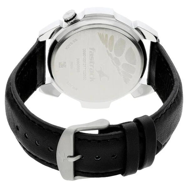 Fastrack 3090SL04 | Fastrack Loopholes Quartz Analog Black Dial Leather Strap Watch for Guys