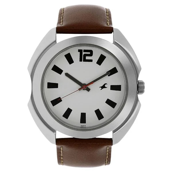 Fastrack NK3117SL01 | Fastrack Quartz Analog White Dial Leather Strap Watch for Guys