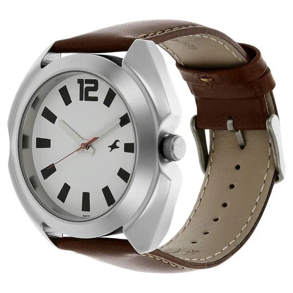 Fastrack NK3117SL01 | Fastrack Quartz Analog White Dial Leather Strap Watch for Guys