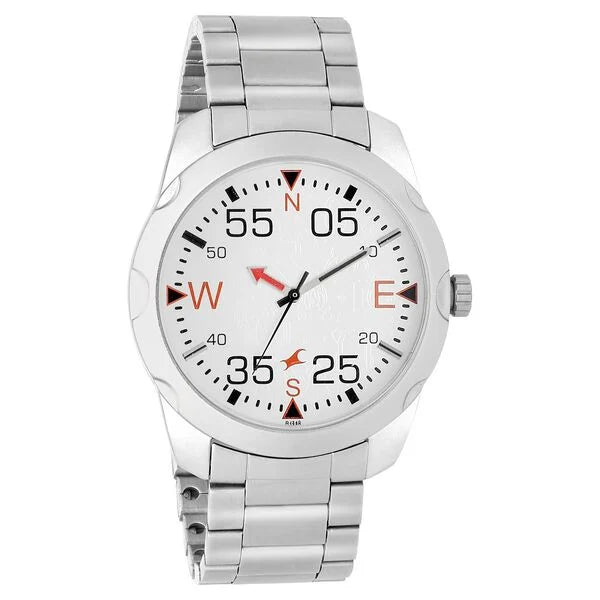 Fastrack 3123SM05 | Fastrack Road Trip Quartz Analog White Dial Stainless Steel Strap Watch for Guys