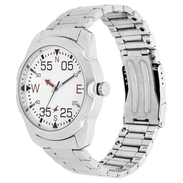Fastrack 3123SM05 | Fastrack Road Trip Quartz Analog White Dial Stainless Steel Strap Watch for Guys