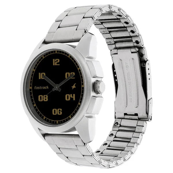 Fastrack NK3124SM02 | Fastrack Quartz Analog Black Dial Stainless Steel Strap Watch for Guys