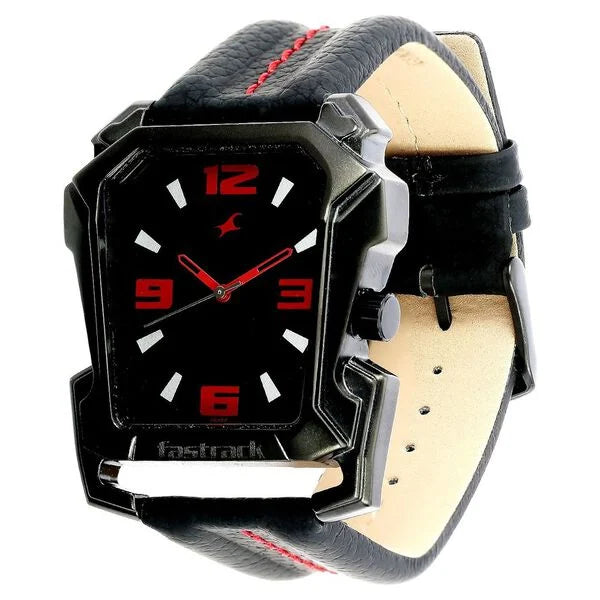 Fastrack 3131NL02 | Fastrack Quartz Analog Black Dial Leather Strap Watch for Guys