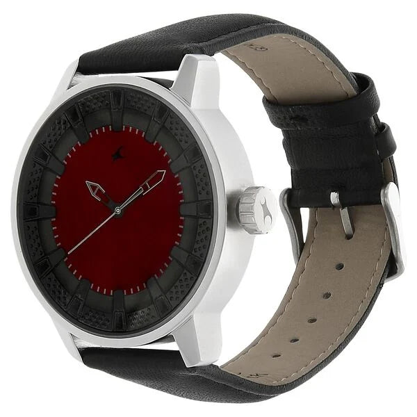 Fastrack 3137SL01 | Fastrack Quartz Analog Red Dial Leather Strap Watch for Guys