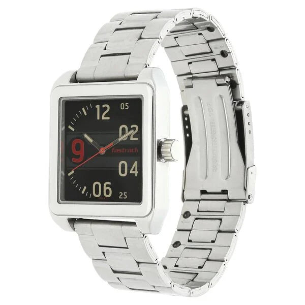 Fastrack 3164SM01 | Fastrack Bare Basics Quartz Analog Black Dial Stainless Steel Strap Watch for Guys