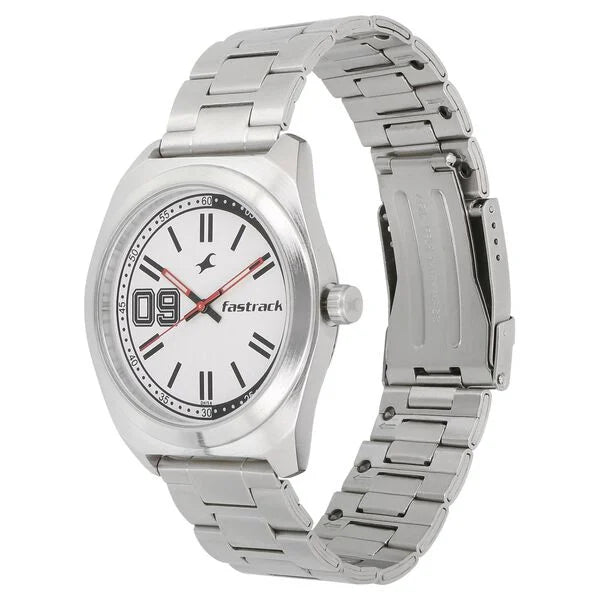 Fastrack 3174SM01 | Fastrack Varsity Quartz Analog White Dial Stainless Steel Strap Watch for Guys