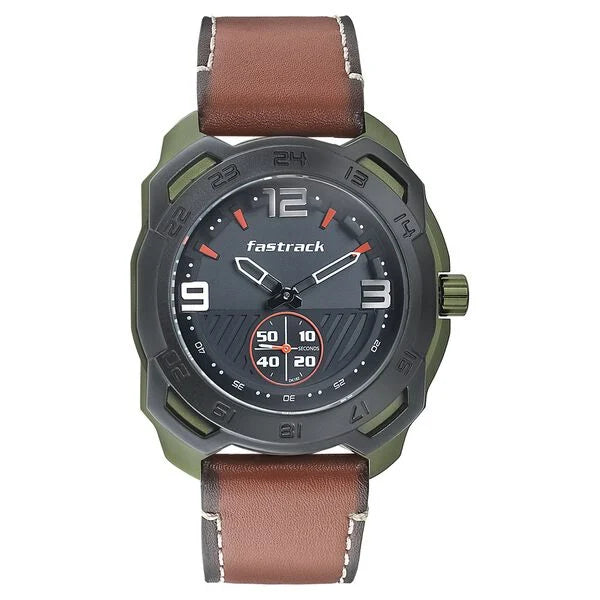 Fastrack 3192AL01 | Fastrack All Nighters Quartz Analog Grey Dial Leather Strap Watch for Guys