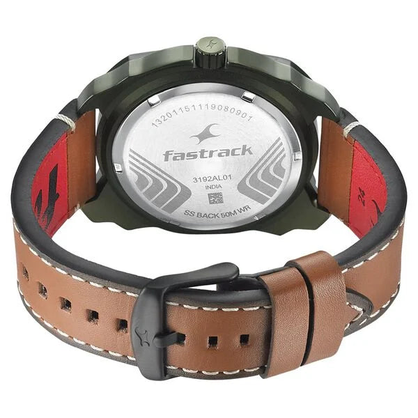 Fastrack 3192AL01 | Fastrack All Nighters Quartz Analog Grey Dial Leather Strap Watch for Guys