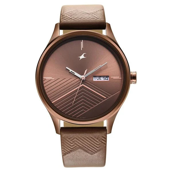 Fastrack 3247QL02 | Fastrack Style Up Brown Dial Leather Strap Watch for Guys