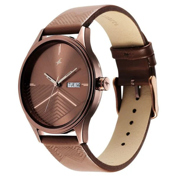 Fastrack 3247QL02 | Fastrack Style Up Brown Dial Leather Strap Watch for Guys