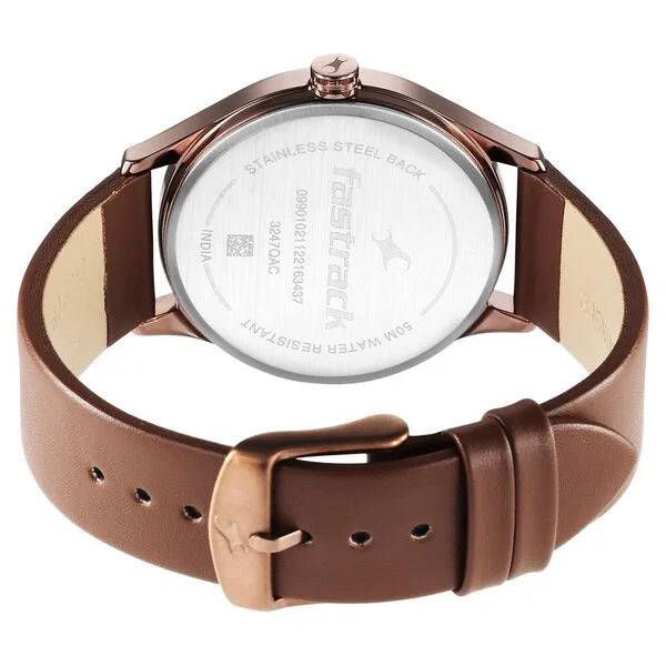 Fastrack 3247QL02 | Fastrack Style Up Brown Dial Leather Strap Watch for Guys