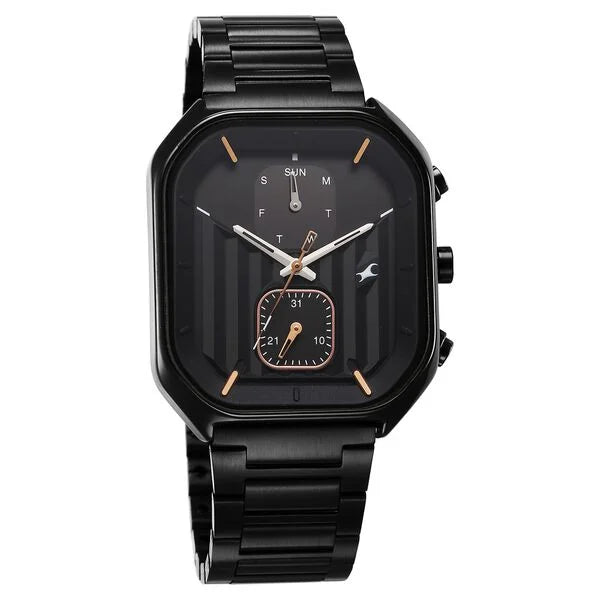Fastrack 3270NM01 | Fastrack Fleek Quartz Multifunction Black Dial Black Stainless Steel Strap Watch for Guys