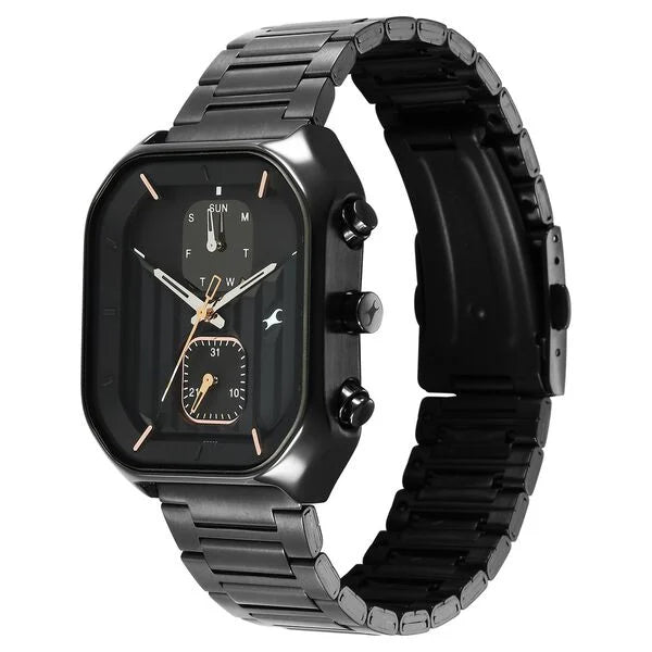 Fastrack 3270NM01 | Fastrack Fleek Quartz Multifunction Black Dial Black Stainless Steel Strap Watch for Guys