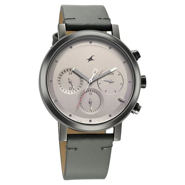 Fastrack 3287KL05 | Fastrack Tick Tock Quartz Analog Grey Dial With Grey Leather Strap Watch for Guys