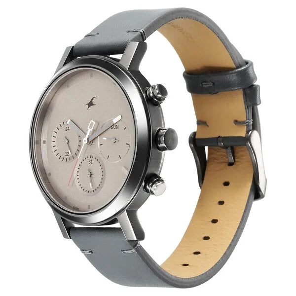 Fastrack 3287KL05 | Fastrack Tick Tock Quartz Analog Grey Dial With Grey Leather Strap Watch for Guys