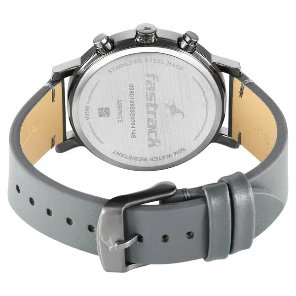 Fastrack 3287KL05 | Fastrack Tick Tock Quartz Analog Grey Dial With Grey Leather Strap Watch for Guys