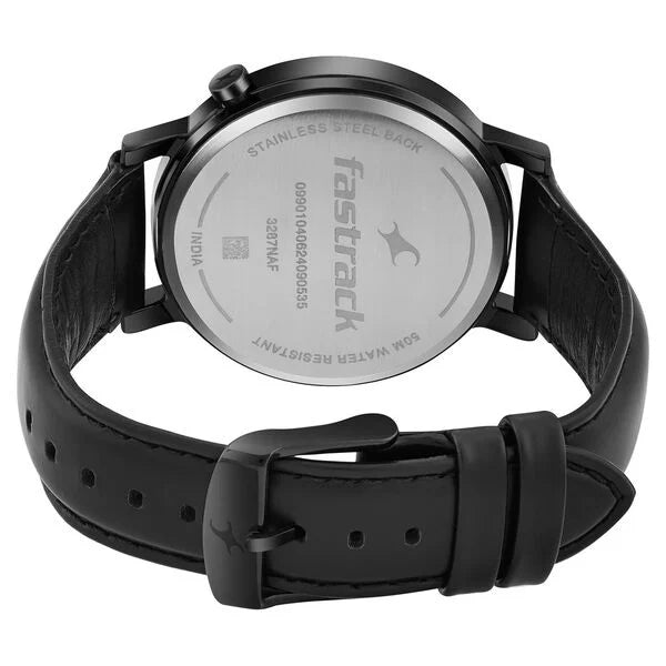 Fastrack 3287NL02 | Fastrack MetaWe Quartz Analog Black Dial Leather Strap Watch For Guys