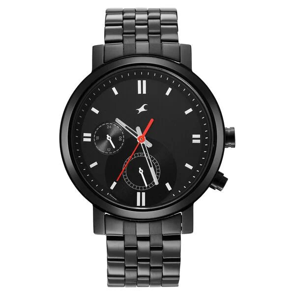Fastrack 3287NM01 | Fastrack Tick Tock Quartz Multifunction Black Dial Metal Strap Watch for Guys