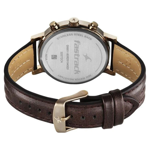 Fastrack 3287QL02 | Fastrack Chrome K Quartz Multifunction Green Dial Brown Leather Strap Watch For Guys