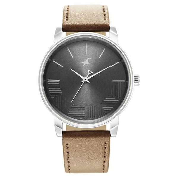 Fastrack 3291SL01 | Fastrack Stunners Quartz Analog Grey Dial Brown Leather Strap Watch For Guys