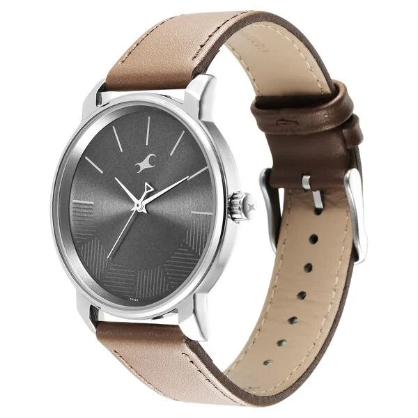 Fastrack 3291SL01 | Fastrack Stunners Quartz Analog Grey Dial Brown Leather Strap Watch For Guys
