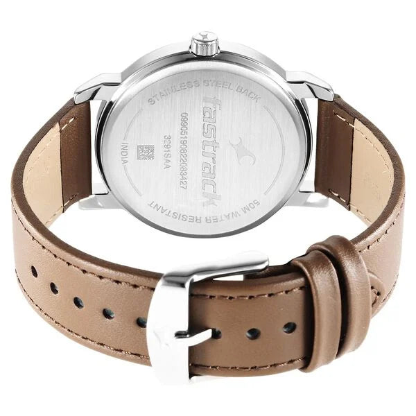 Fastrack 3291SL01 | Fastrack Stunners Quartz Analog Grey Dial Brown Leather Strap Watch For Guys