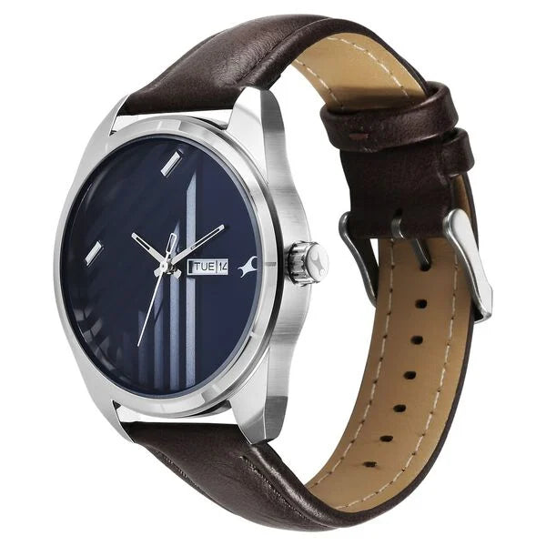 Fastrack 3313SL01 | Fastrack Fleek Quartz Analog with Day and Date Blue Dial Leather Strap Watch For Guys